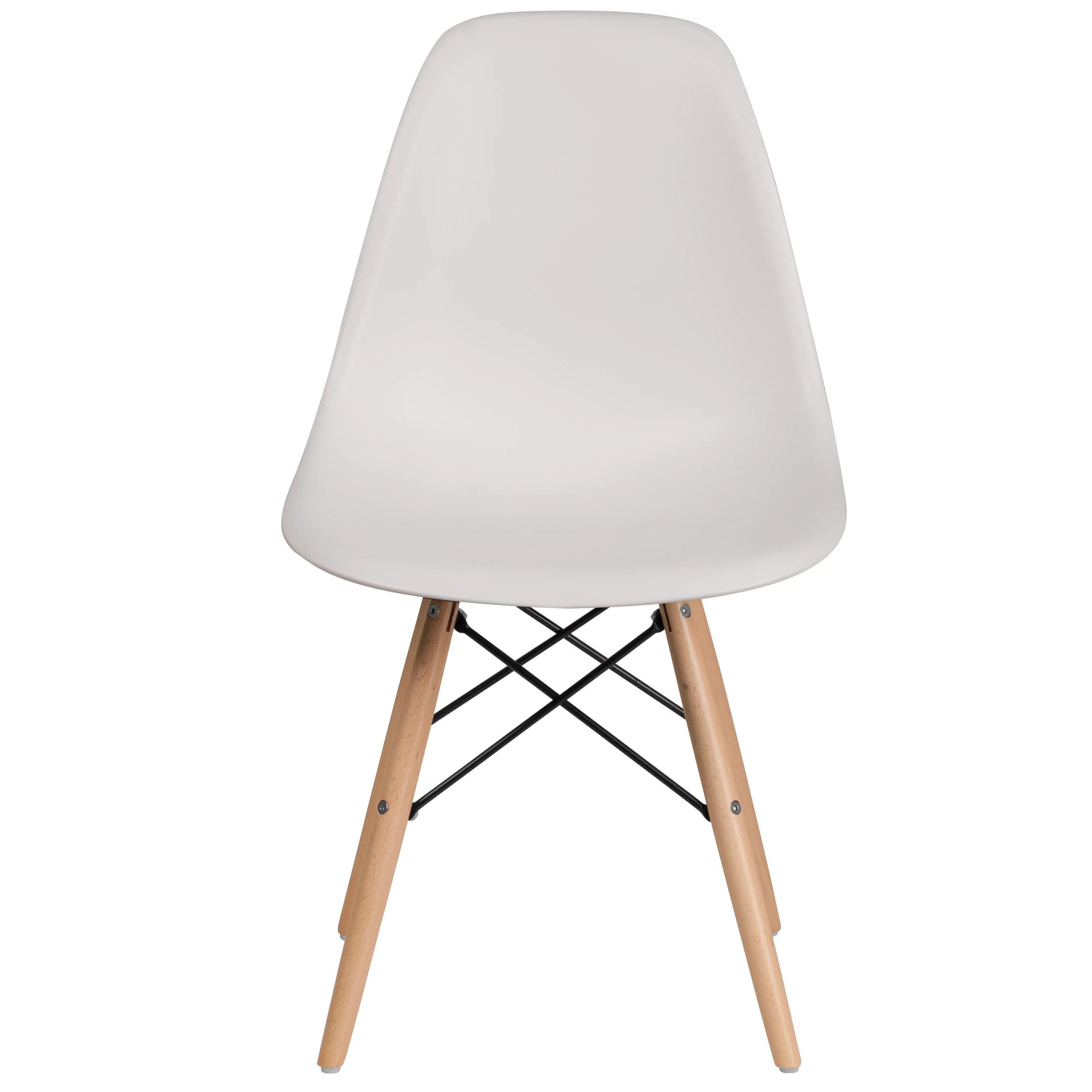 BizChair 2 Pack White Plastic Chair with Wooden Legs