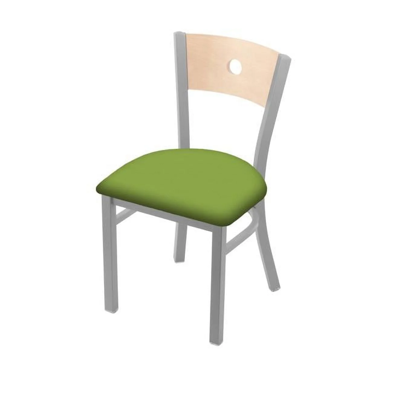 18 in. 630 Voltaire Chair with Anodized Nickel Finish, Natural Back & Canter Kiwi Green Seat