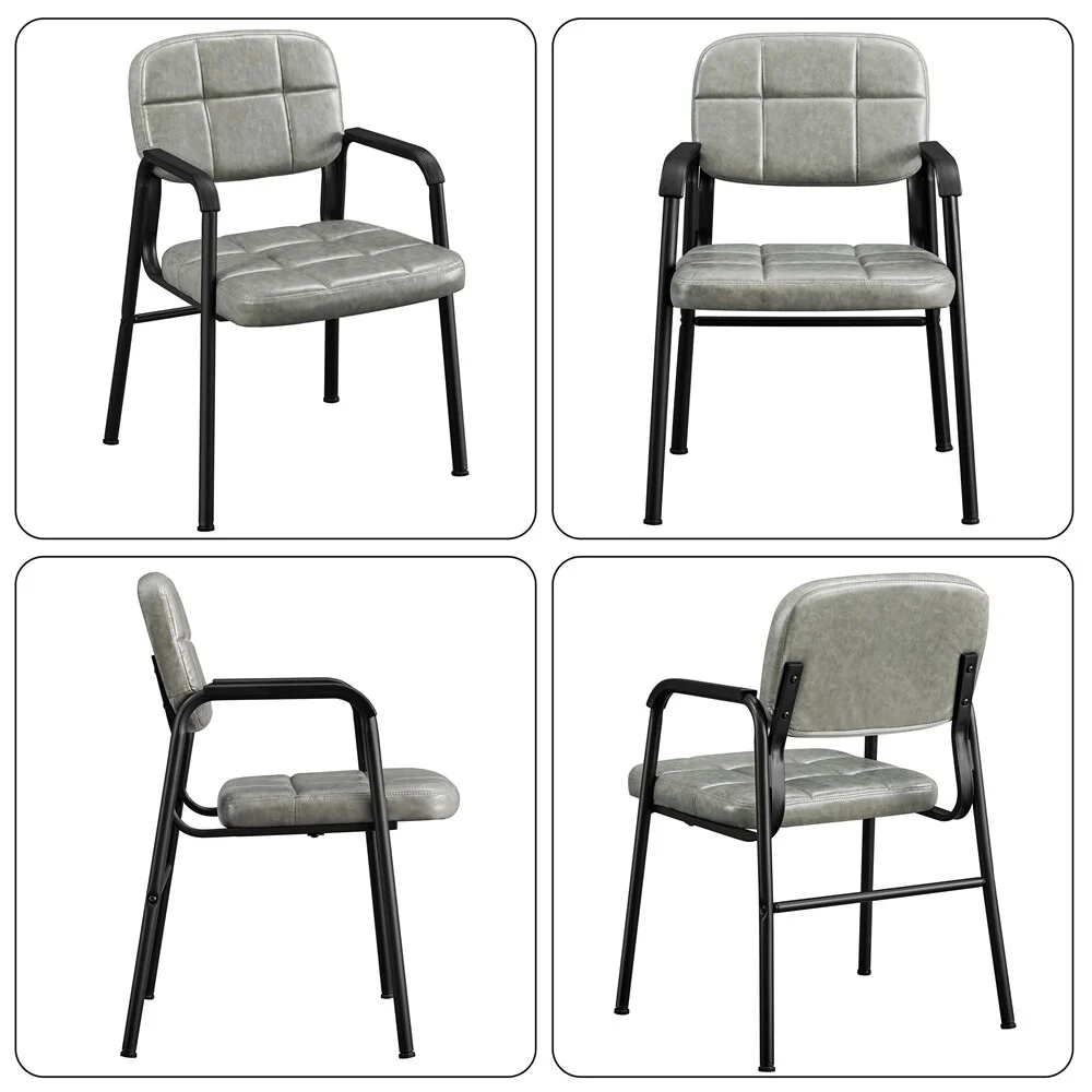 Yaheetech  2pcs Upholstered Leather Chairs with Armrest & Metal Frame Grey