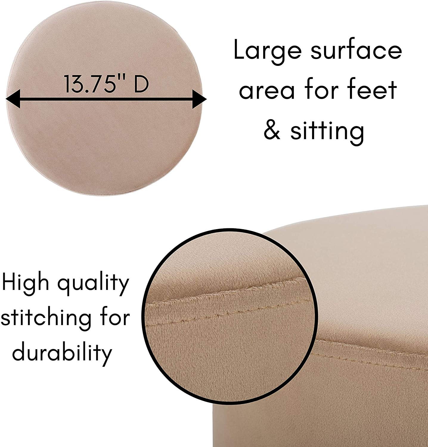 BirdRock Home Round Velvet Ottoman Foot Stool - Taupe