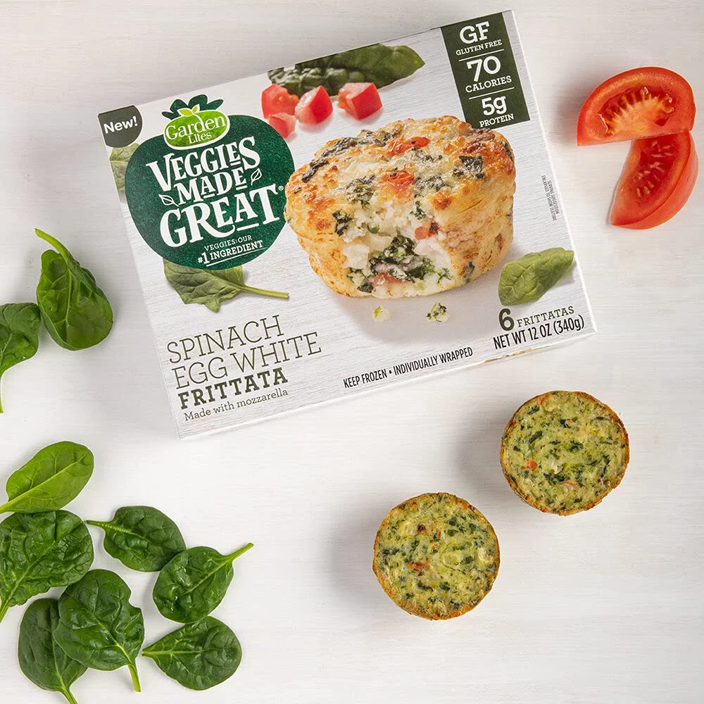 Garden Lites Veggies Made Great Spinach Egg White Frittatas (Pack of 2) - 20 Individually Wrapped Frozen Frittatas in Each Box, 40 Total - Gluten-Free