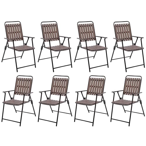 Yaheetech Folding Patio Chair Set of 4, Outdoor Dining Chair with Armrests, Plastic Patio Chair for Porch, Deck, Garden, Backyard, No Assembly Black