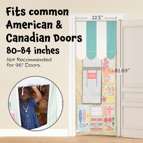 Fresh Market Doorway Kids Playhouse with Drawstring Bag, Cotton Canvas Kid Play House - Fits Most Doors - 30 Seconds to Set Up or Put Away