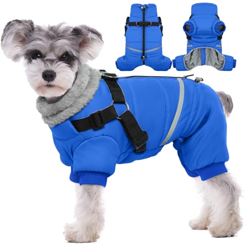 BRKURLEG Black Dog Coat with Harness, Dog Winter Jacket, Dogs Onesie Body Warm Jackets, Small Dogs Winter Coats Reflective Windproof Warm Cold Weather Coats, Pet Waterproof Jacket Hiking XL