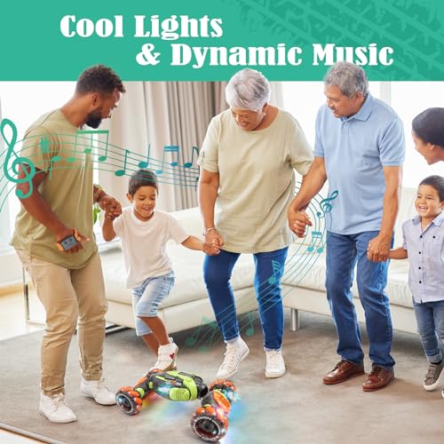 Cool 8WD RC Stunt Car for Kids Ages 6 7 8-12 13 14 Year Old - Remote & Gesture Hand-Controlled Toy with Lights & Music, Rotating Drift Car for Boys, 2.4Ghz