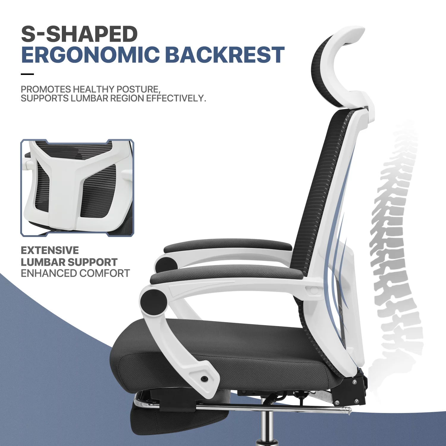 MoNiBloom Computer Desk & Chair Set, Ergonomic High Back Chair and Study Writing Table with Display Bookshelf, Black