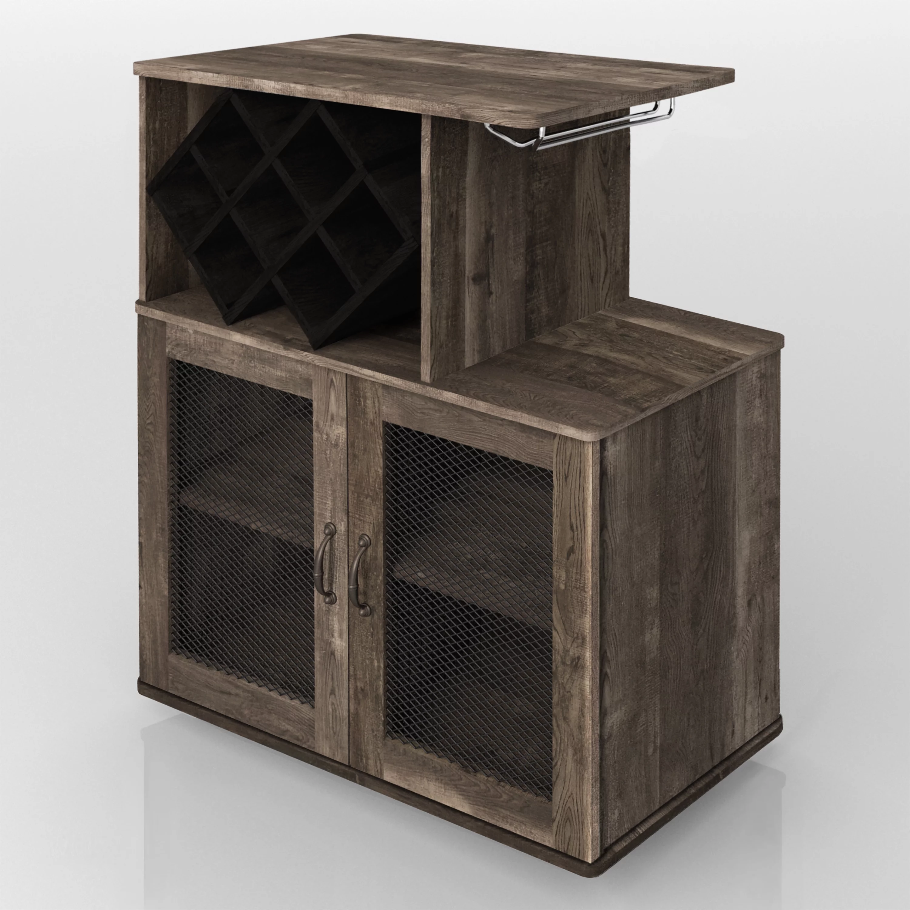 Drvo Mini Bar with Casters, Reclaimed Oak