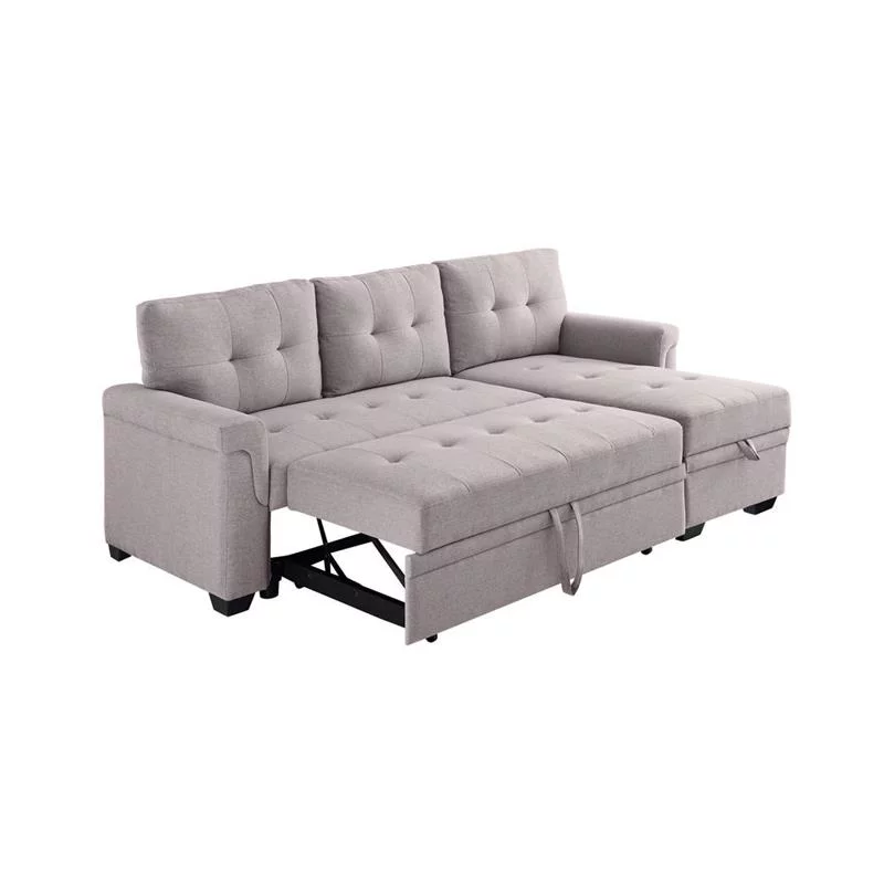 Bowery Hill Fabric Light Gray Linen Reversible/Sectional Sleeper Sofa