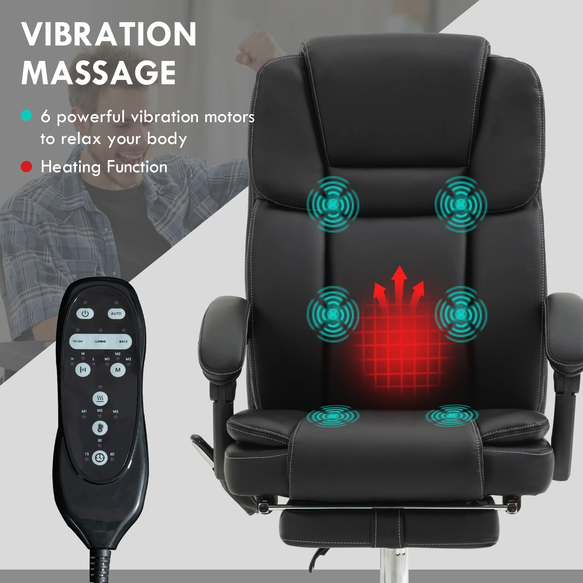 Vinsetto Vibration Massage Office Chair with Heat, PU Leather, Black