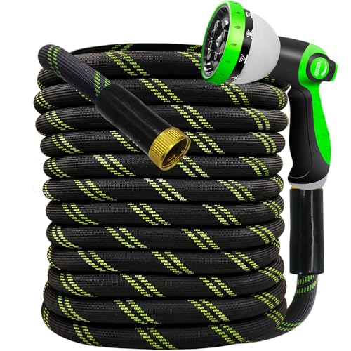 Garden Hose 25 FT, NON-EXPANDABLE Heavy-Duty Flexible & Lightweight Water Hose with 10-Function Nozzle, No-Kink Design, Leak-Proof Super Fabric, Solid Fittings for Lawn, Car, RV, Outdoor