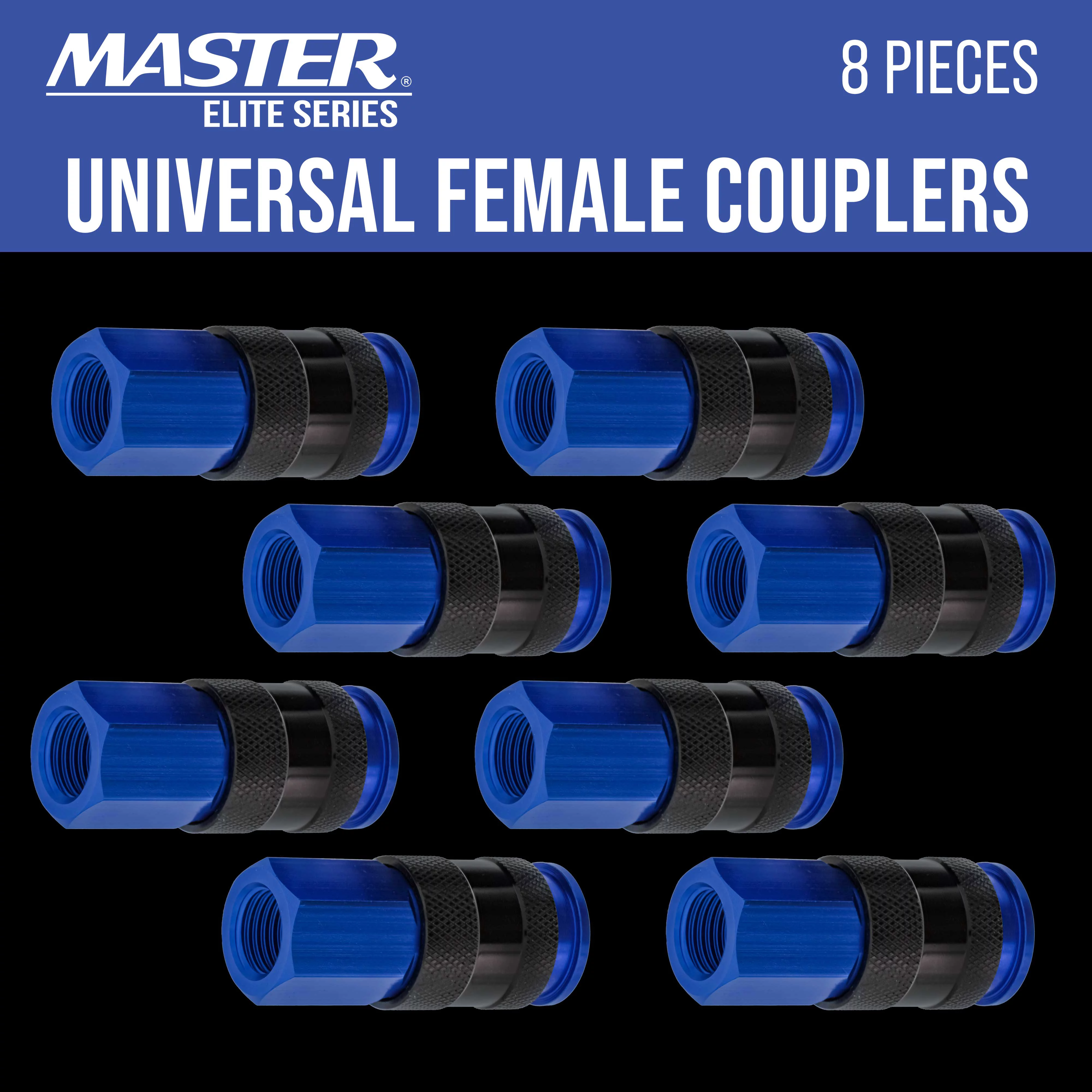Master Elite Series 8 Piece Universal Air Hose Quick Push Connect Coupler Set with 1/4\