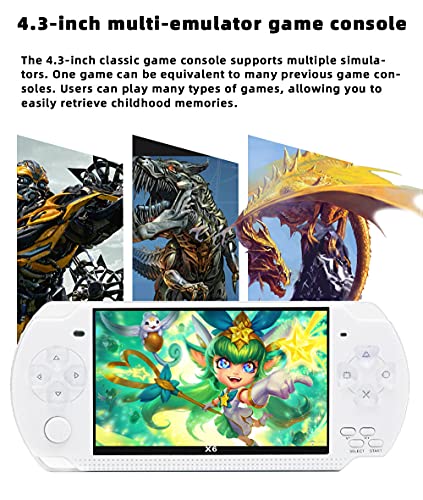 JXD Handheld Game Console 4.3 inch 8GB Built in 2000 Games for Multiple Simulators X6 Retro Video Game Console Mp3/4/Ebook TV Out Mini Hand Portable Game Player Device Holiday (White)