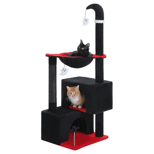 45-Inch Small Cat Tree with 2 Condos for Indoor Cats,Cat Tower with Scratching Posts for Small Cats,Grey Cat Tree Tower with Hammock and Cat Toys