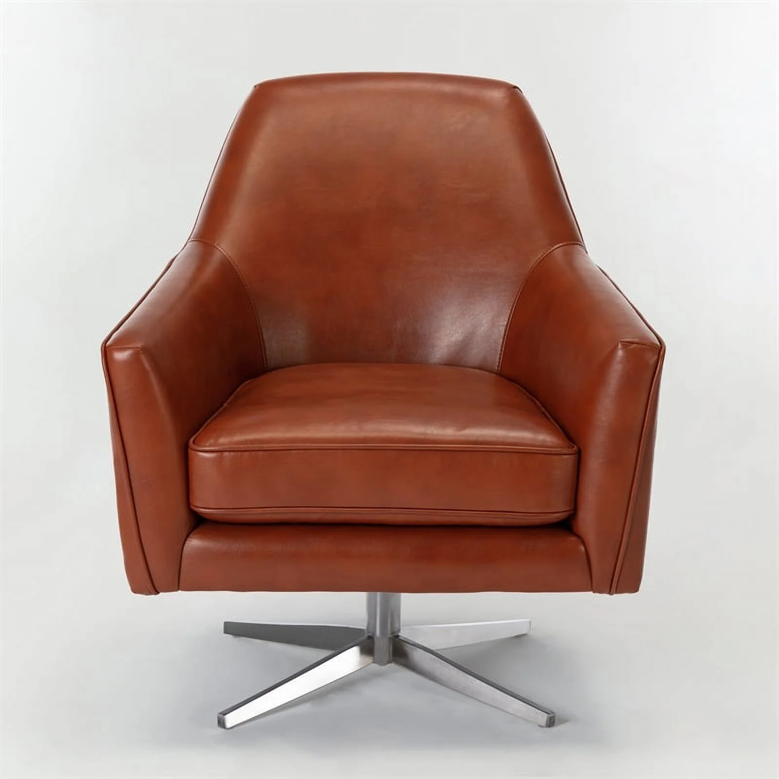 Bowery Hill Mid-Century Faux Leather Swivel Armchair in Caramel Brown