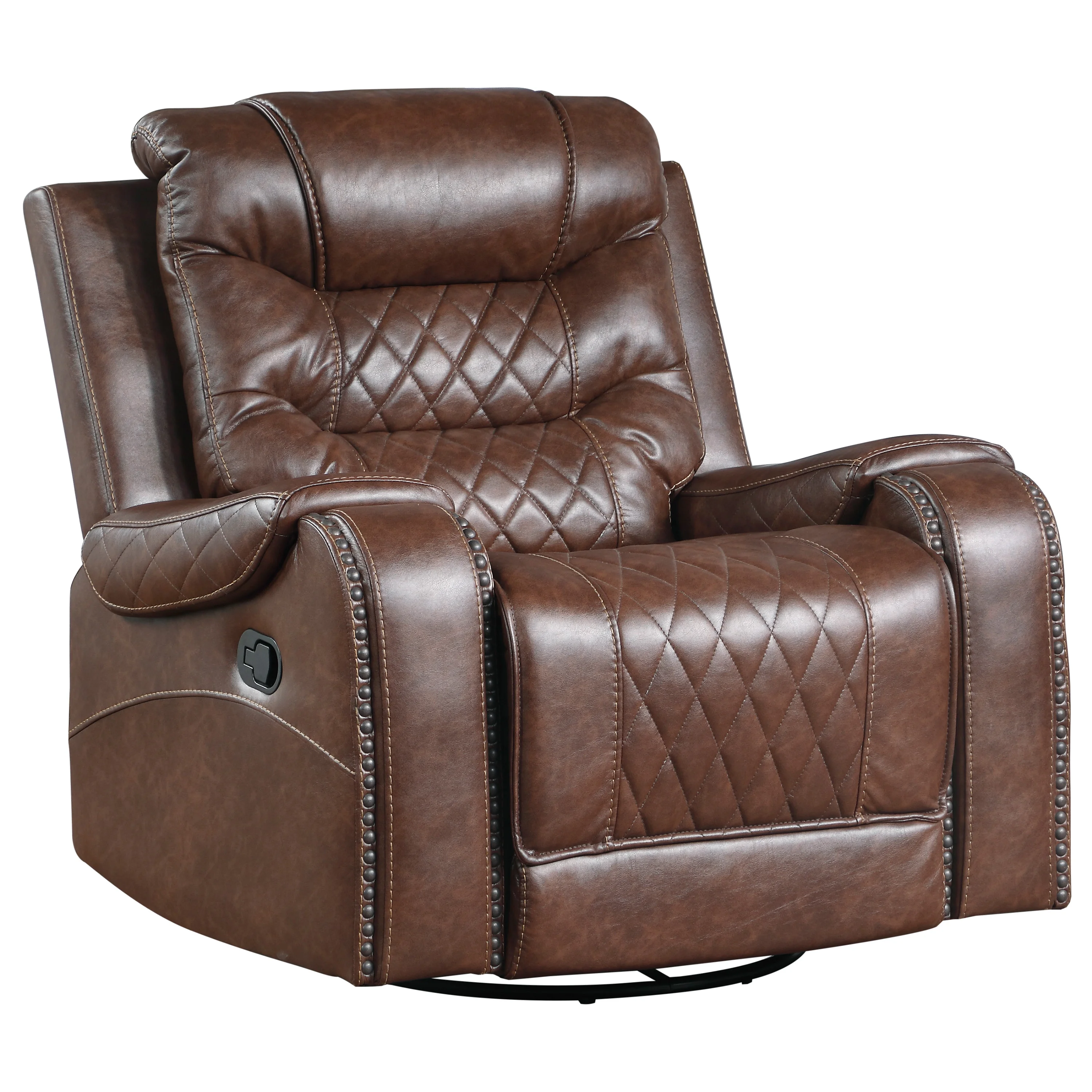 Polished Microfiber Swivel Glider Recliner, Brown