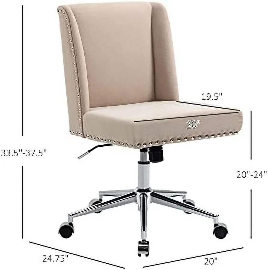 Back Home Office Chair, Task Chair With Tilt, 360° Swivel, Padded Desk Chair With Adjustable Height, Beige