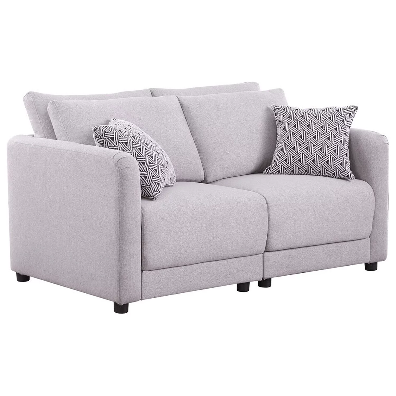 Maykoosh Country Cottage Light Gray Linen Fabric Loveseat with Pillows