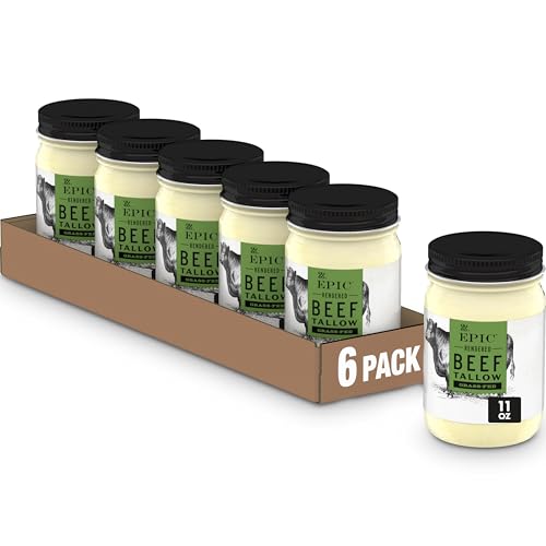 EPIC Beef Tallow, Grass-Fed, Keto Friendly, Whole30, 11oz Jar (Pack of 6)