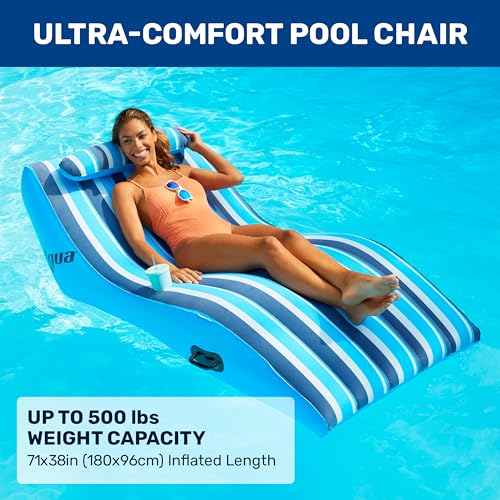 Aqua Ultra-Comfort Floating Pool Chair & Lake Raft with Pillow – Heavy Duty Pool Float, Lake Floating Chair