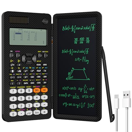 NEWYES Rechargeable Scientific Calculators 991ES MAX, 417 Functions, Writing Pad, Foldable Hard Case, 4-Line Written Display Advanced Calculators for Students School Engineering, Dual Power, Black