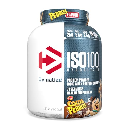 Dymatize x Fruity Pebbles ISO100 Whey Protein Powder Isolate, 25g of Protein, 20 Servings, 5.5g BCAAs, 120 Cal., Gluten Free, 1g Fat, 1g Sugar, 2g Carb