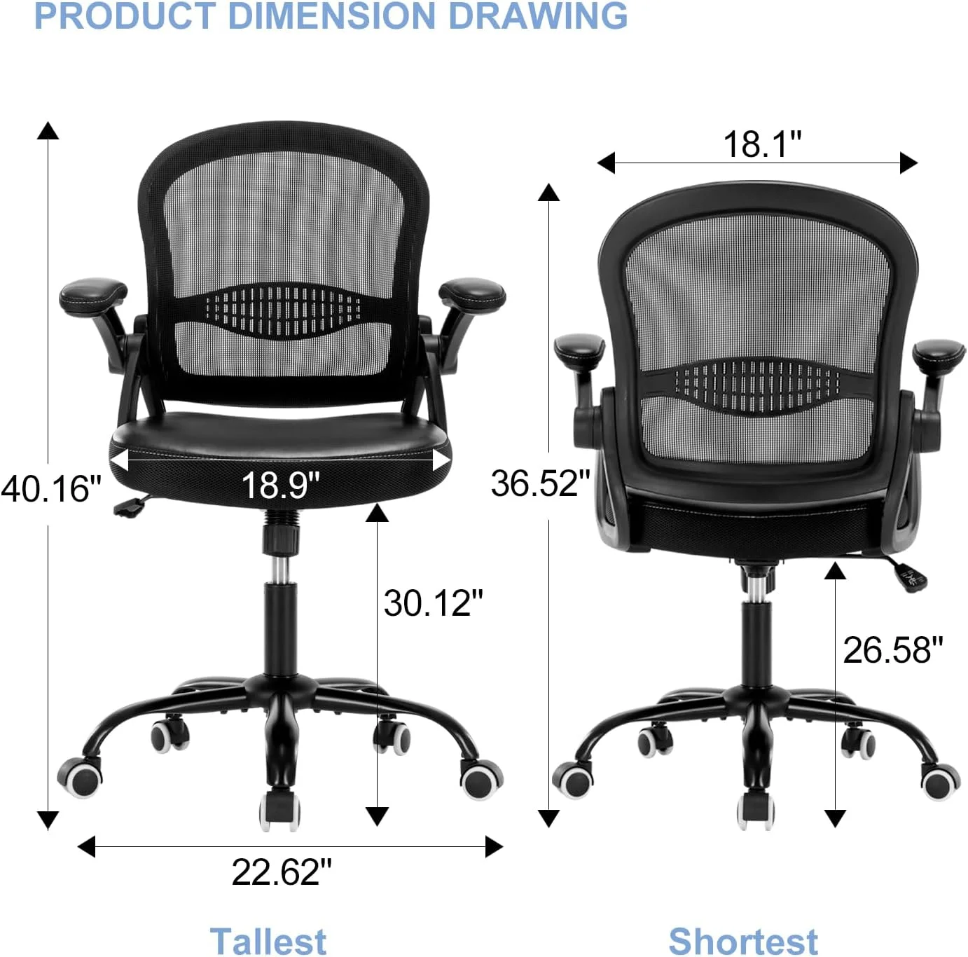 Office Chair Ergonomic Desk Chair Adjutable  Office Chair Mesh Office Chairs Swivel Computer Chair Flip-up Armrests Executive Task Chair Black