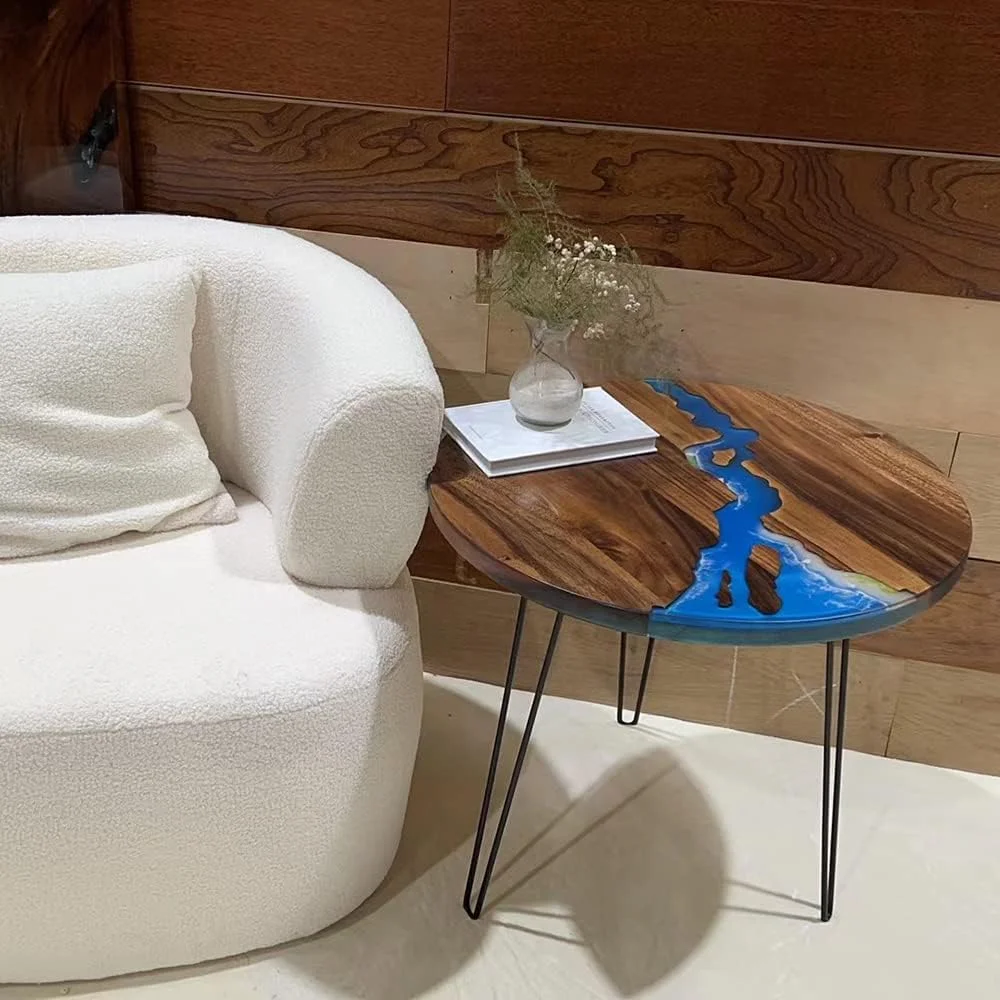 Round Coffee Table Pure Handmade Teak Wood Resin Furniture For Home Decor, Teak Resin Coffee Round Table, Round Kitchen Table, For Home, Balcony, Office, Farmhouse And Living Room