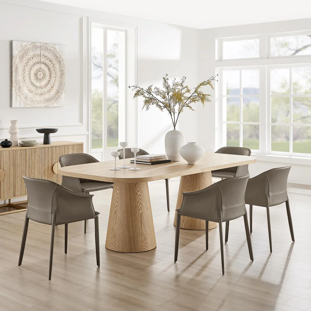 New Pacific Direct Callie Recycled Leather Dining Arm Chair in Light Mocha