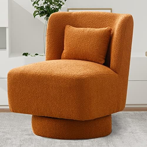 xrboomlife Swivel Barrel Boucle Chair  Comfy Accent Sofa Chair with  Small Pillow  Modern Round Club Arm Chairs for Living Room  Nursery  Bedroom  Office  Lounge (Grey)