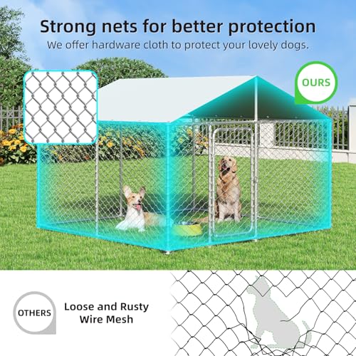 7.8x7.8 FT Heavy Duty Outdoor Dog Kennel Outside with Waterproof UV-Resistant Cover, Security Lock, Steel Fence, Durable Dog Enclosure House for Large Dogs (93x93x63IN)