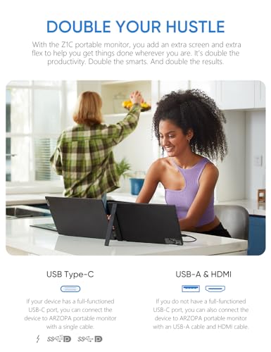 ARZOPA 16.1'' 144Hz Portable Gaming Monitor, 106% sRGB 1080P FHD Kickstand Portable Monitor with HDR, Ultra Slim, Eye Care, External Second Screen for Laptop, PC, PS5, Mac, Xbox-Z1FC