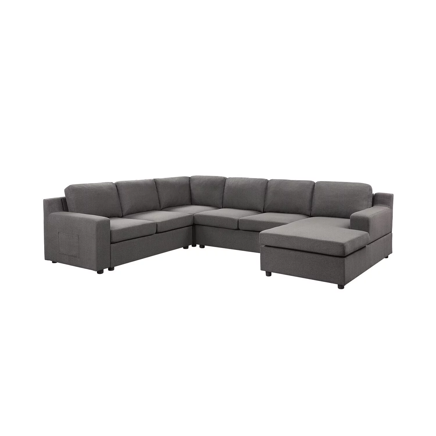 Homestock Urban Upmarket Gray Linen 6-Seater U-Shape Sectional Sofa Chaise and Pocket