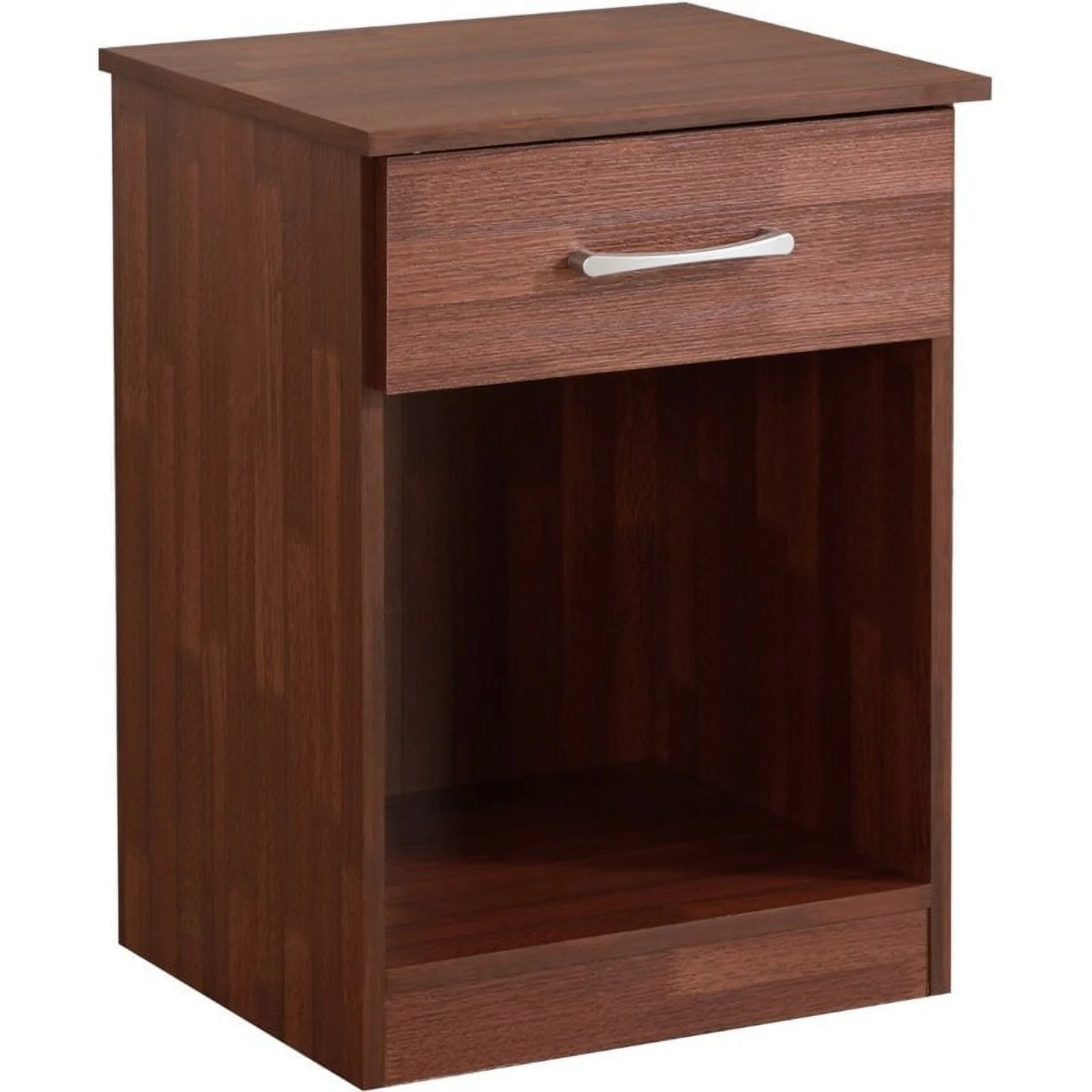Maklaine Engineered Wood 1 Drawer RTA Nightstand in Cherry Finish