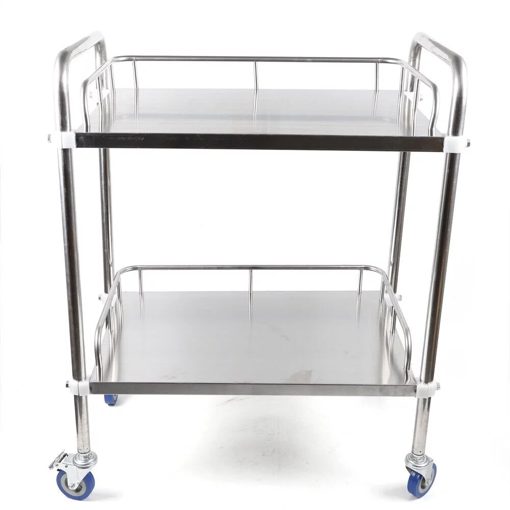 Mkyiongou 2 Tiers Stainless Steel Cart Trolley Medical Lab Mobile Rolling Serving Trolley