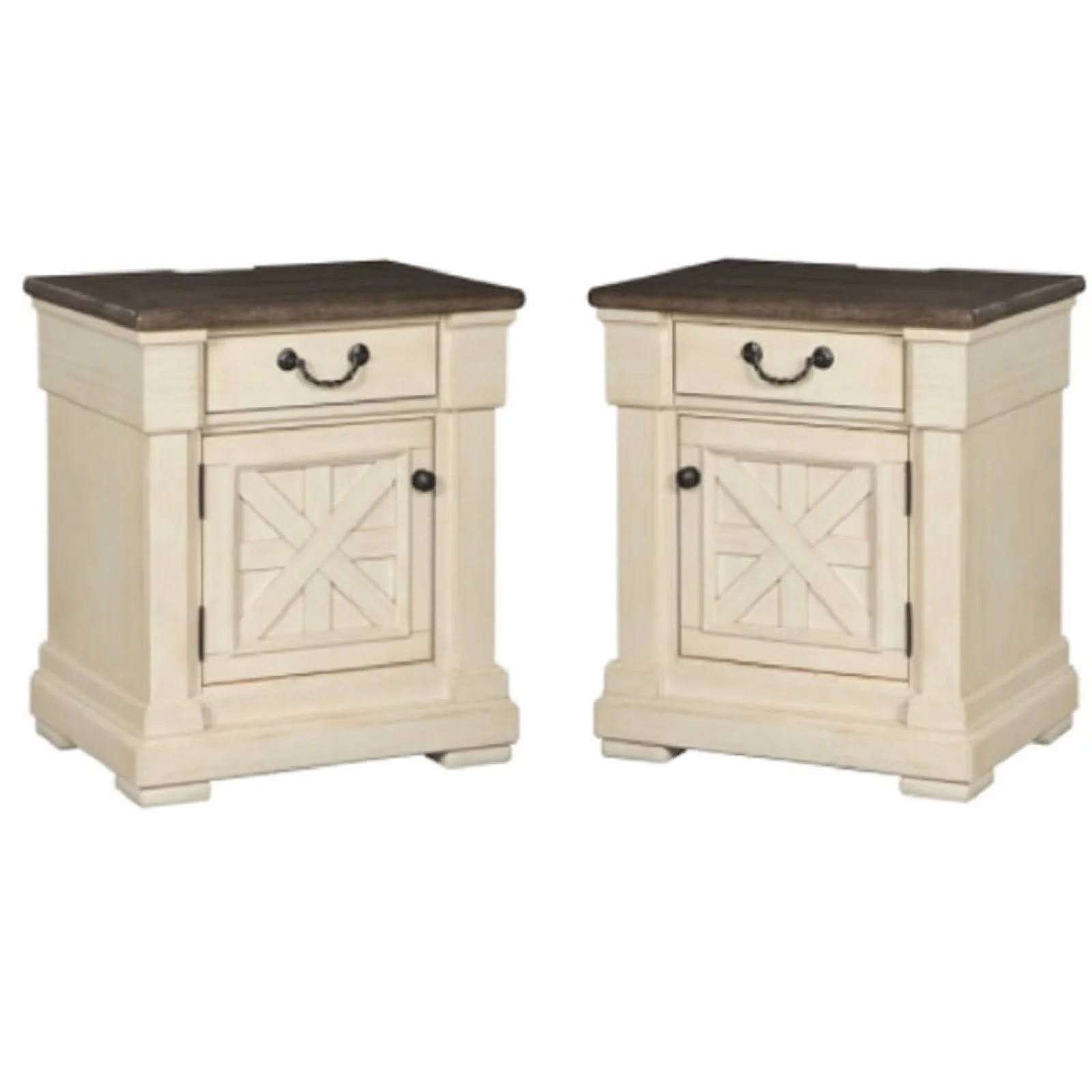 Home Square 2 Piece Wood Nightstand Set with USB Ports in White
