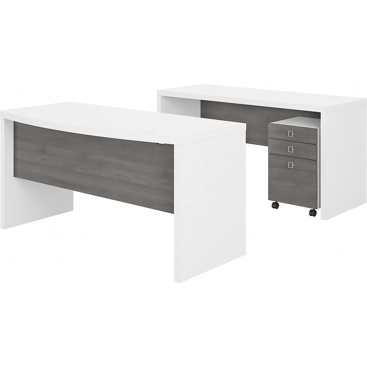 Bush Business Furniture Echo Bow Front Desk and Credenza with Mobile File Cabinet Pure White/Modern