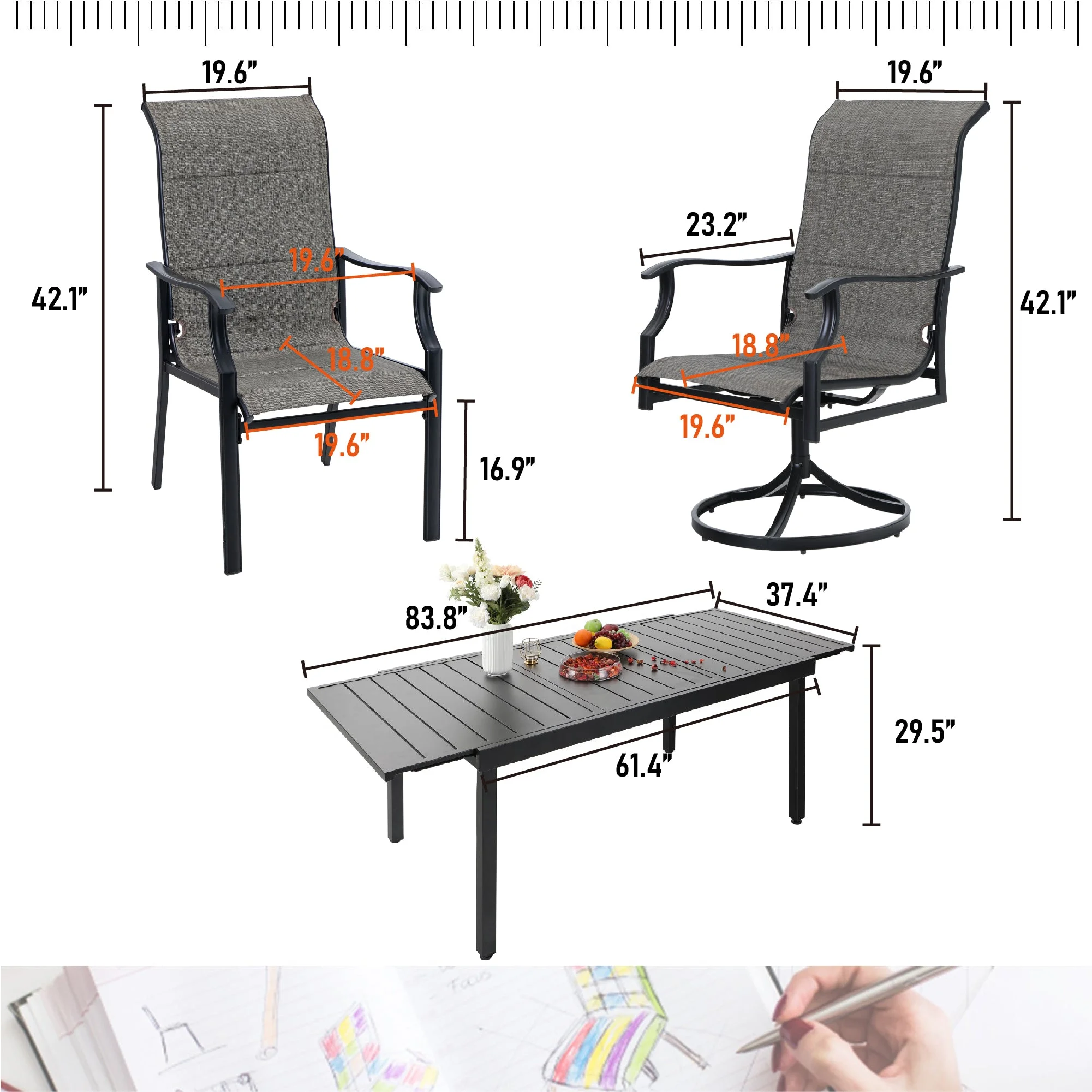 Sophia & William 9 Pieces Outdoor Patio Dining Set Textilene Chairs and Metal Table