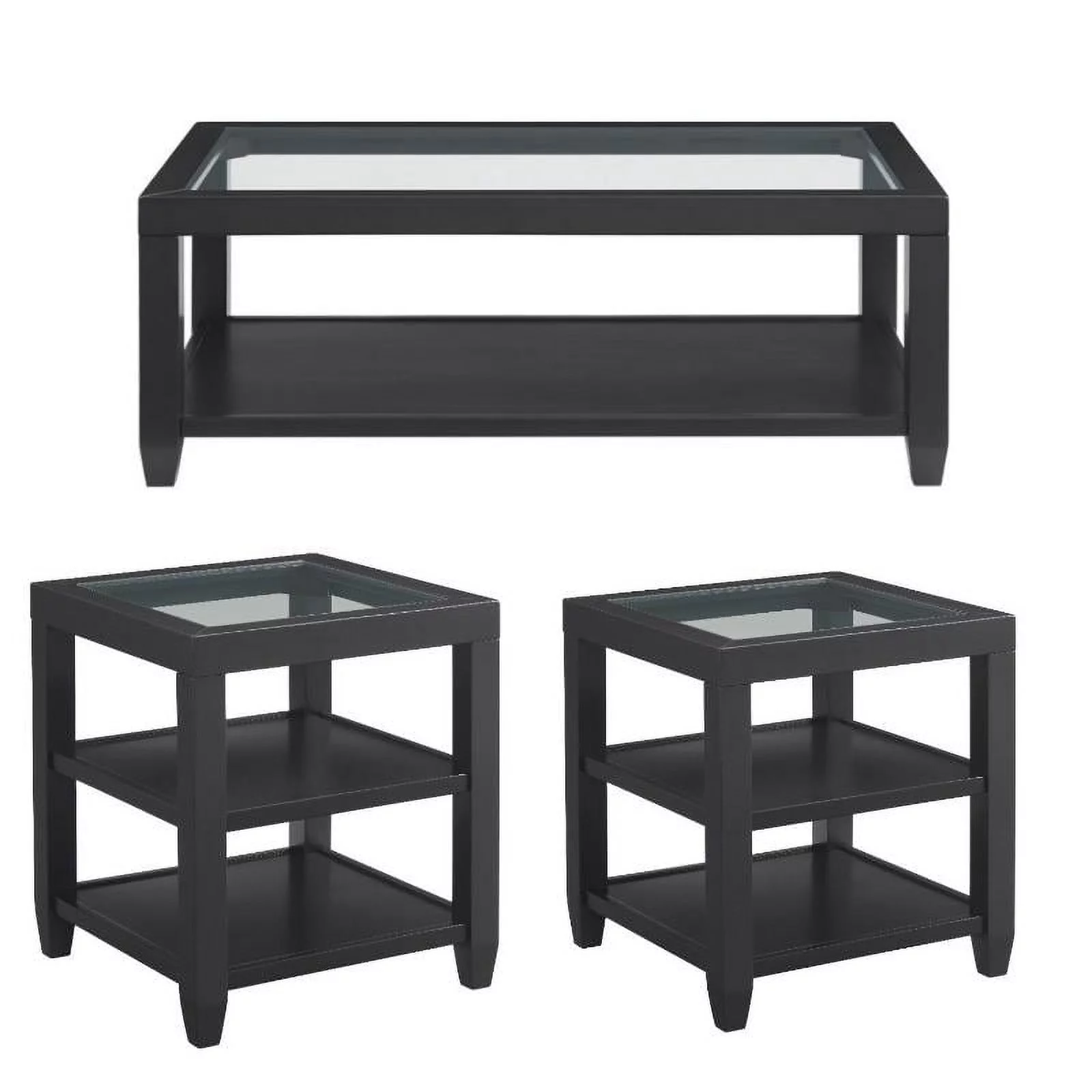 Home Square 3 Piece Set with Coffee Table and 2 End Tables in Black
