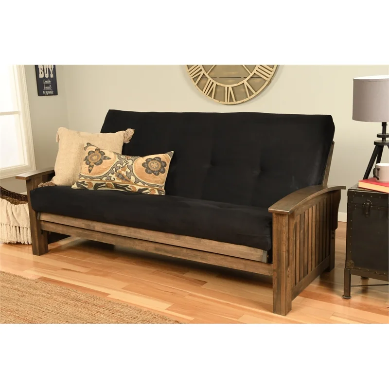Kodiak Furniture Washington Futon in Rustic Walnut includes Suede Black Mattress