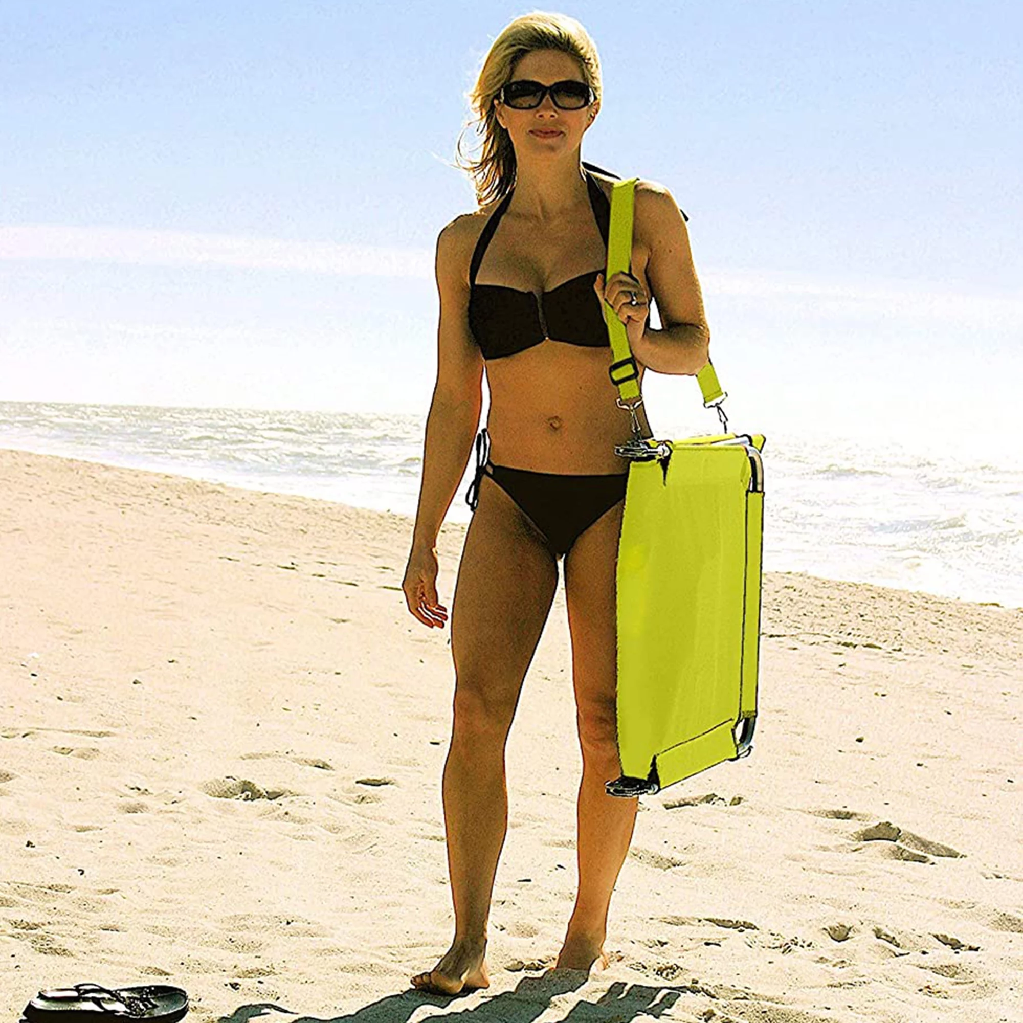 Ostrich Chaise Lounge Foldable Sunbathing Beach Chair, Neon Green (2 Pack)