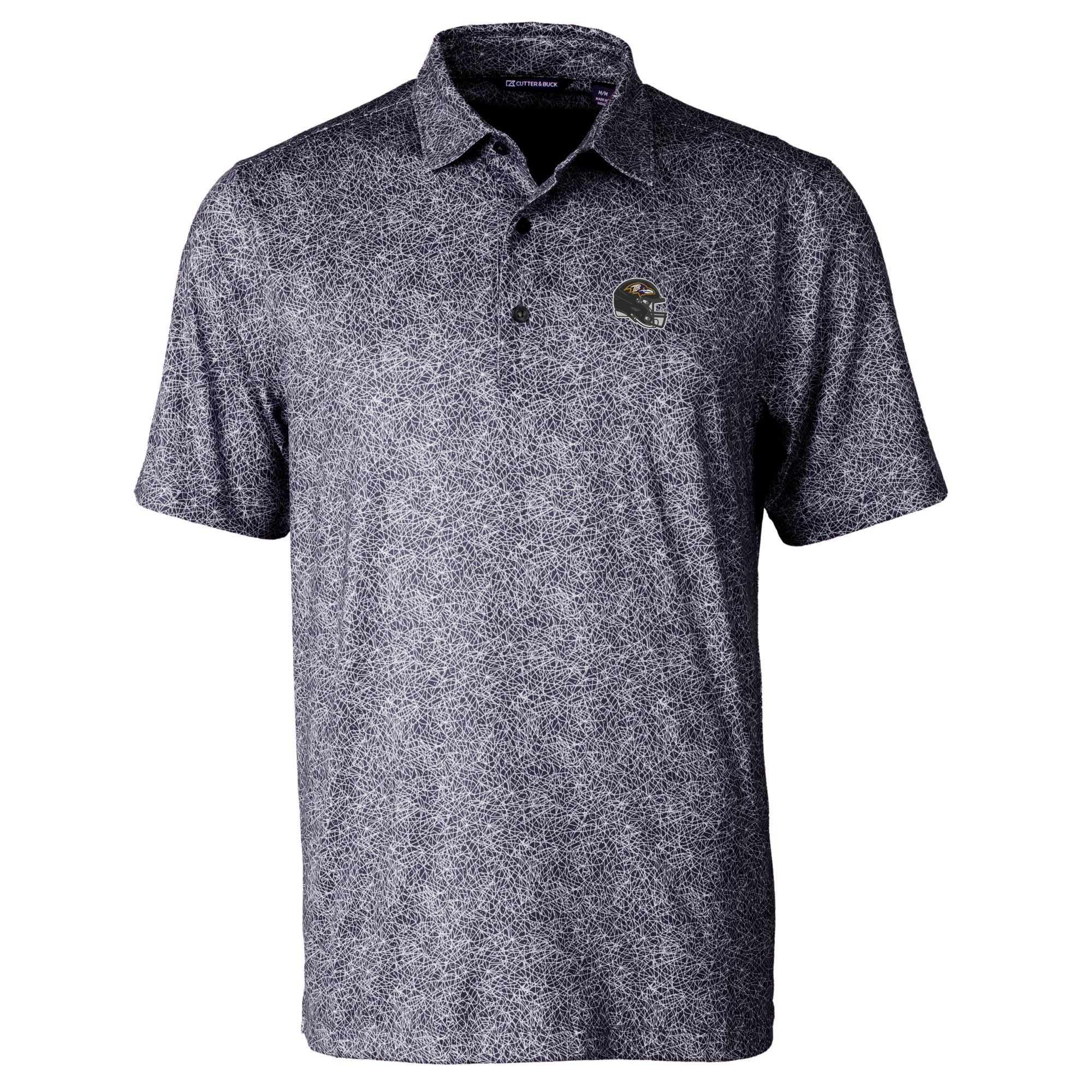 Men's Cutter & Buck  Black Baltimore Ravens Helmet Pike Constellation Print Stretch Polo