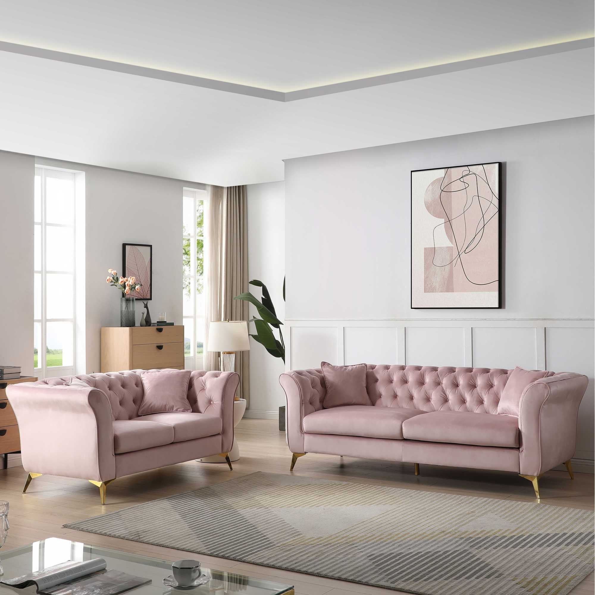 Chesterfield sofa ,Stanford sofa , high quality Chesterfield sofa ,pink color , tufted and wrinkled fabric sofa;contemporary Stanford sofa ; tufted sofa with scroll arm and scroll back.loveseater