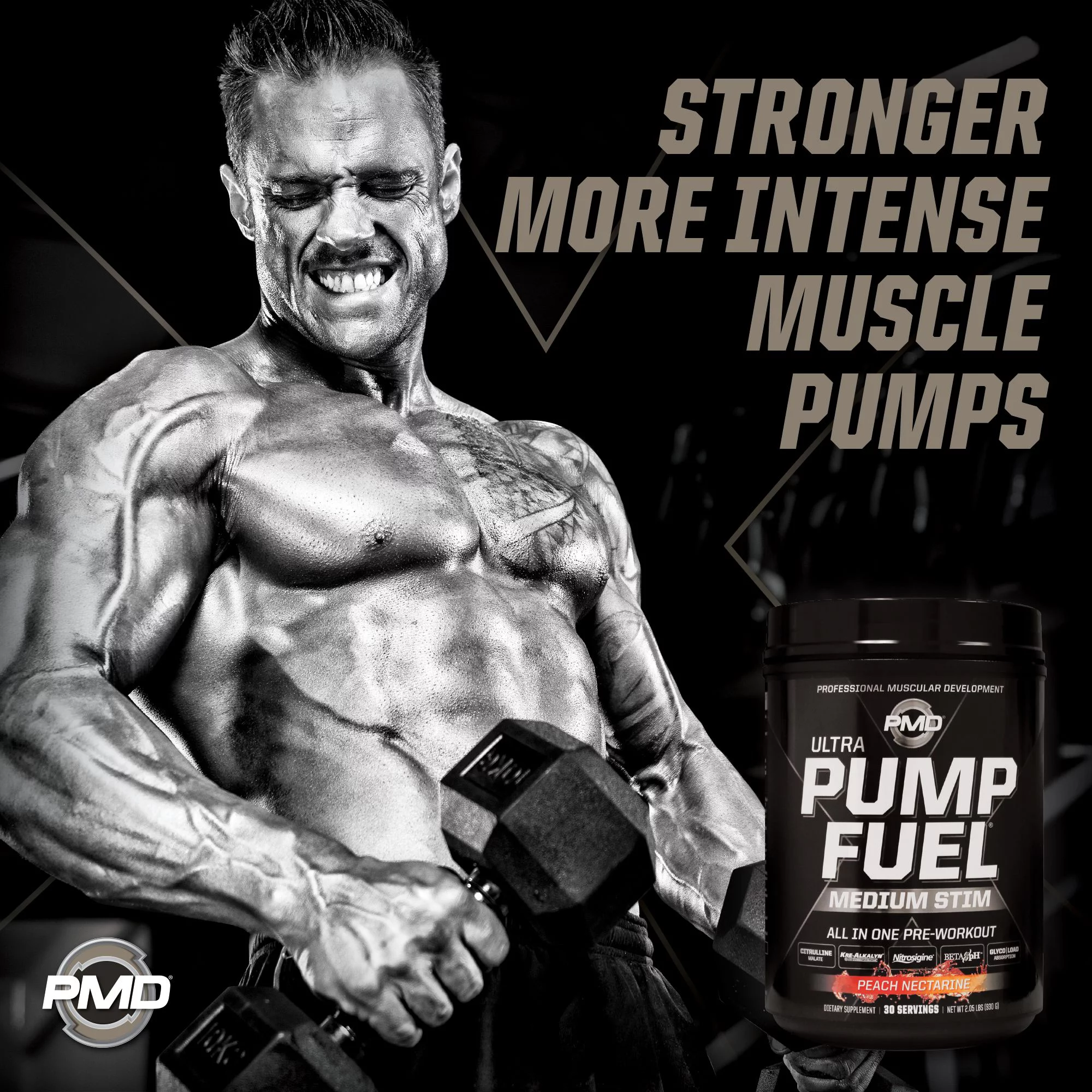 PMD Sports Ultra Pump Fuel - Pre Workout Drink Mix - Energy, Strength, Endurance, Recovery - Complex Carbohydrates and Amino Energy-Peach Nectarine (30 Servings)
