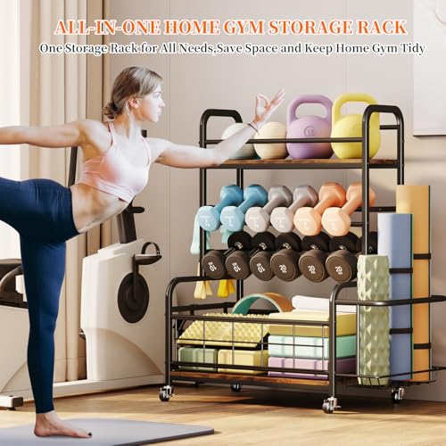 Homeiju 450LBS Dumbbell Rack,Weight Rack for Dumbbells,Weight Rack for Home Gym,Home Gym Storage for Strength Training Dumbbell Racks Stand with Wheels&Hooks