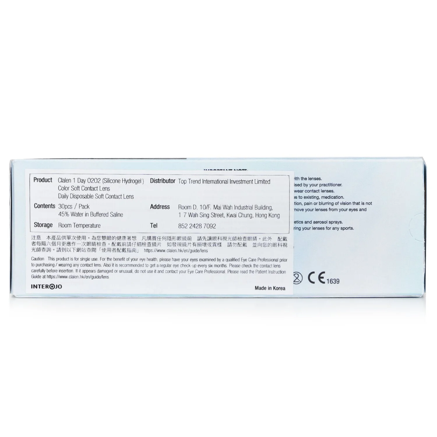 Clalen O2O2 Daily Clear -4.00  5pcs x 1 strip