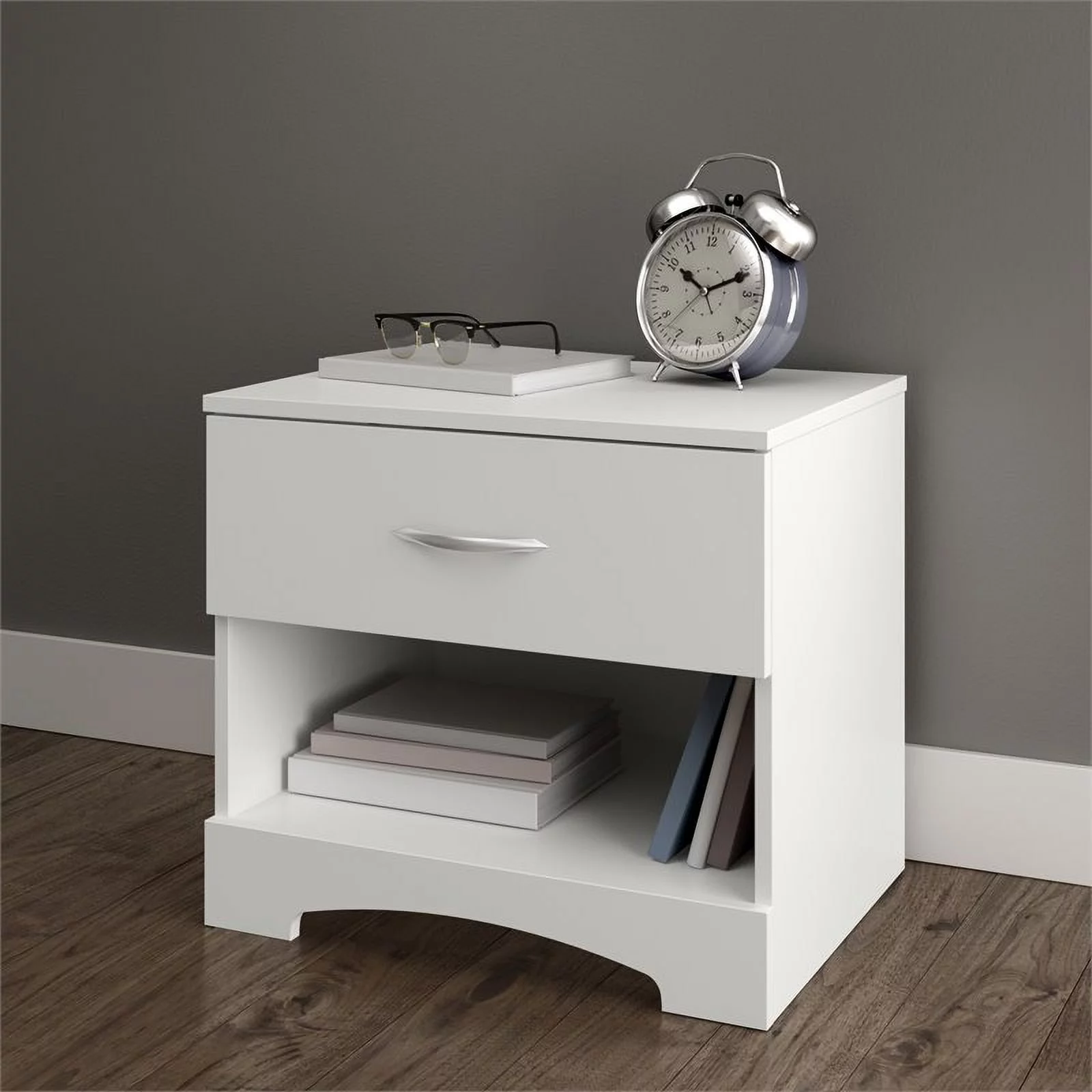 Home Square 2-Piece Set with Nightstand and 5-Drawer Chest in Pure White Finish