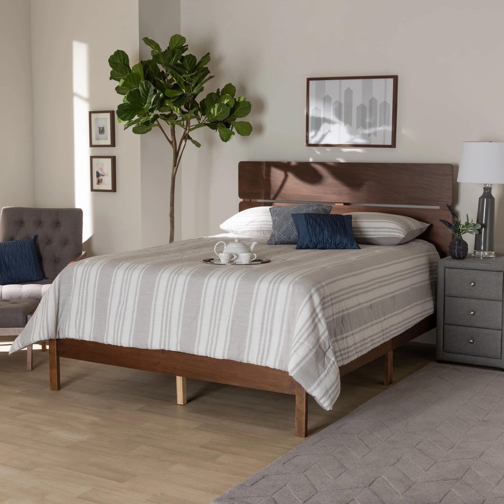 Baxton Studio Anthony Modern and Contemporary Walnut Brown Finished Wood Full Size Panel Bed