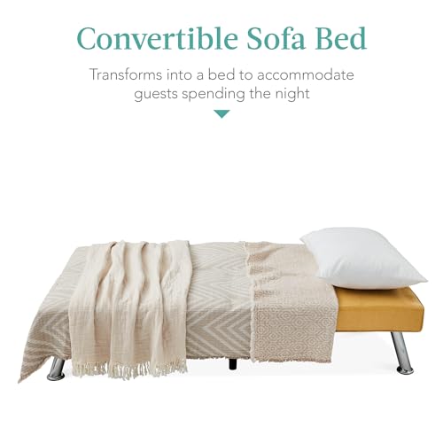 Best Choice Products Faux Leather Upholstered Modern Convertible Futon, Adjustable Folding Sofa Bed, Guest Bed w/Removable Armrests - Blue