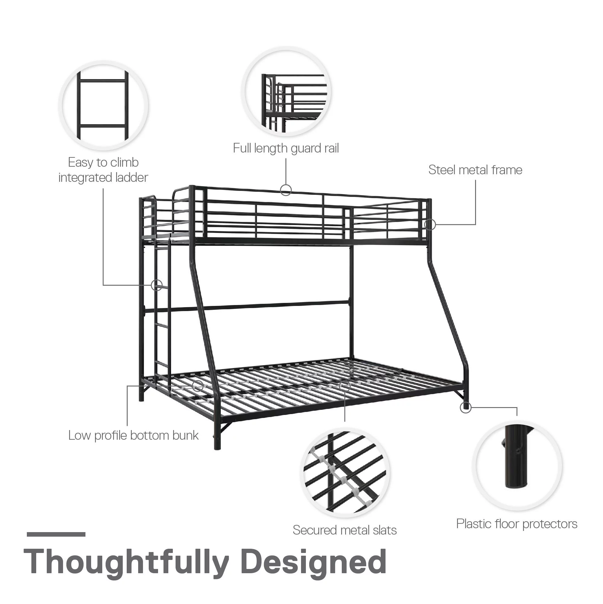 DHP Daven Easy Assembly Twin-over-Full Metal Bunk Bed, Black