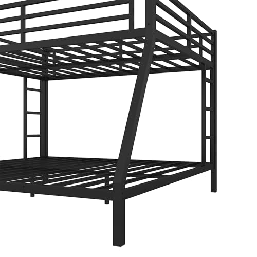 Heavy Duty Bunk Bed Frame with Ladder, Twin XL Over Twin XL Bunk Beds with Safety Guardrails, Adults Bunk Beds with Noise-Reducing Rubber Stoppers, Easy Assemble, Black